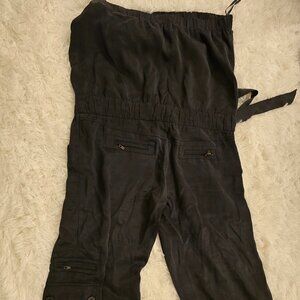 Bebe black strapless silk cargo jumpsuit M